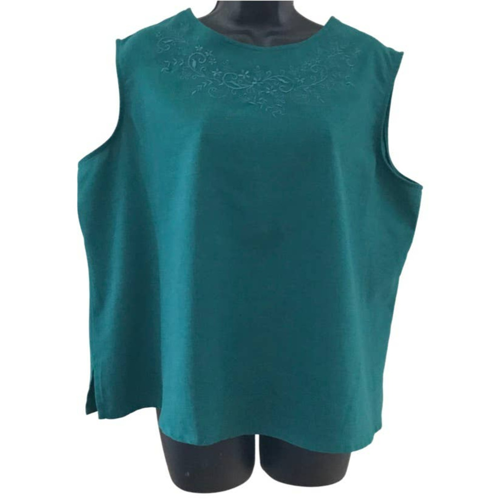 Bon Worth Sleeveless Shell Blouse Size Large Petite, Dark Mint Green Tank Top